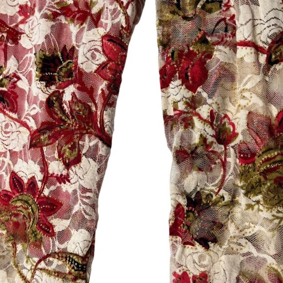 Y2K Vintage‎ Brittany Black Women's L Floral All Over Top Lace Mesh Red White - Picture 2 of 8